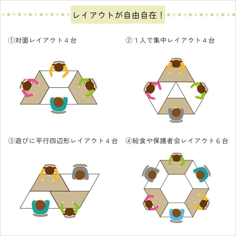 様々な組み合わせができる台形型テーブル