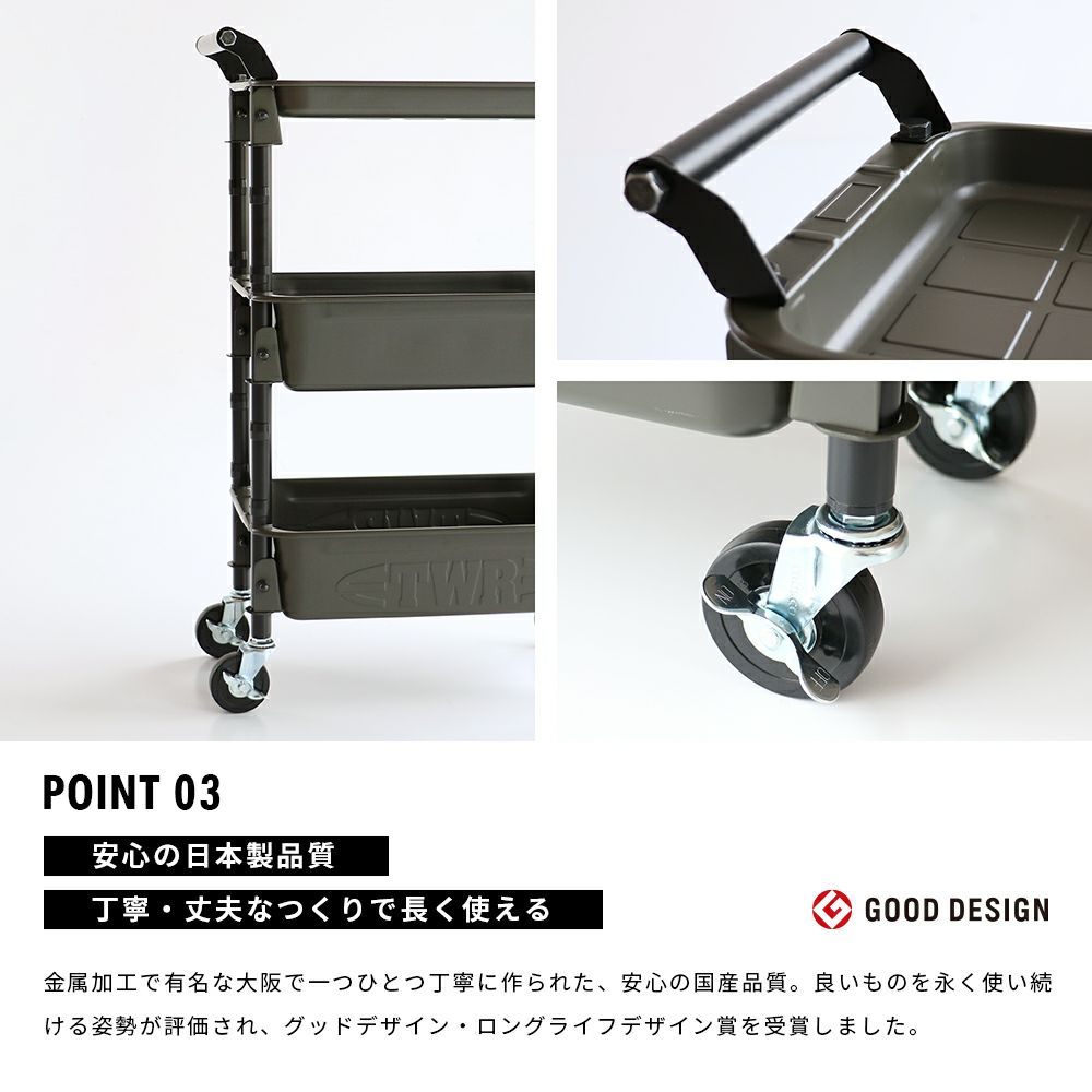 【限定カラー】ツールワゴンロイヤル(1浅2深）3段トレイ3段収納TOYO東洋スチールTWR-4金属工具キャスター移動移動式ワゴンラック収納家具インテリアトレイキッチンラック片付けワゴン収納隙間収納日本製